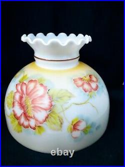Opal Glass Oil Electric Lamp Shade Hand Painted Pink Poppy Flowers