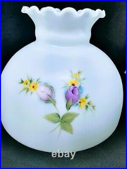 Opal Glass Student Lamp Shade Hand Painted Purple Roses Daisies