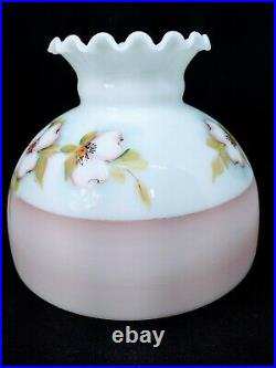 Opal Glass Student Oil Lamp Shade Hand Painted Dogwood Flowers 10