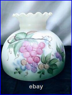 Opal Glass Student Oil Lamp Shade Hand Painted Hanging Grapes
