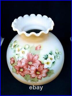 Opal Milk Glass Student Oil Lamp Shade Hand Painted Floral 10 fitter