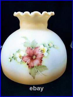 Opal Milk Glass Student Oil Lamp Shade Hand Painted Floral 10 fitter