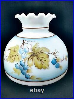 Opal Milk Glass Student Oil Lamp Shade Hand Painted Hanging Grape Pattern