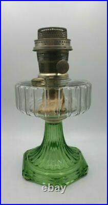 Original 1930s Aladdin Model B Burner Green/Clear Corinthian Kerosene Oil Lamp