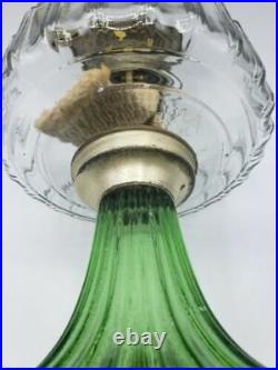 Original 1930s Aladdin Model B Burner Green/Clear Corinthian Kerosene Oil Lamp