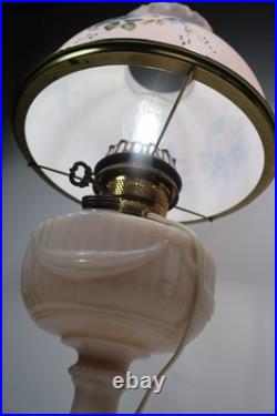 Original Aladdin B-75 Tall Lincoln Drape Alacite Lamp Pink Floral Shade 1940s