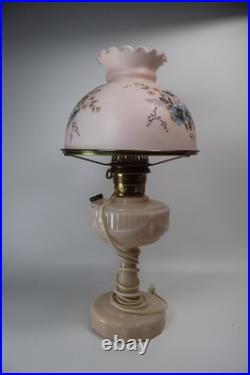 Original Aladdin B-75 Tall Lincoln Drape Alacite Lamp Pink Floral Shade 1940s
