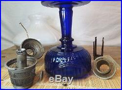 Original Aladdin Cobalt Blue Tall Lincoln Drape Oil Lamp Model B Ribbed Shade