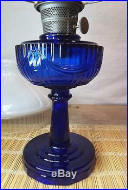 Original Aladdin Cobalt Blue Tall Lincoln Drape Oil Lamp Model B Ribbed Shade