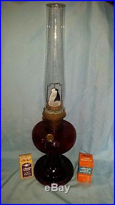 Original Ruby Red Aladdin beehive kerosene lamp withORIG burner Extra Wick, Mantle