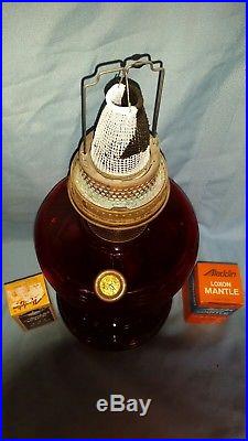 Original Ruby Red Aladdin beehive kerosene lamp withORIG burner Extra Wick, Mantle