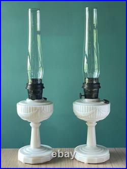 PAIR Aladdin LINCOLN DRAPE Alacite Glass Kerosene Oil Lamps Model B Tall Vintage