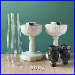 PAIR Aladdin LINCOLN DRAPE Alacite Glass Kerosene Oil Lamps Model B Tall Vintage