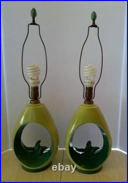 PAIR Vintage 60's ALADDIN Brand Teardrop Chartreuse & Blue Green Table Lamps MCM