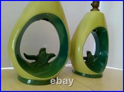 PAIR Vintage 60's ALADDIN Brand Teardrop Chartreuse & Blue Green Table Lamps MCM