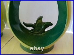 PAIR Vintage 60's ALADDIN Brand Teardrop Chartreuse & Blue Green Table Lamps MCM