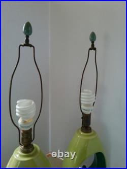 PAIR Vintage 60's ALADDIN Brand Teardrop Chartreuse & Blue Green Table Lamps MCM