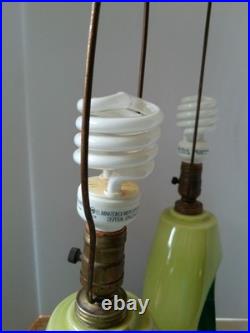 PAIR Vintage 60's ALADDIN Brand Teardrop Chartreuse & Blue Green Table Lamps MCM