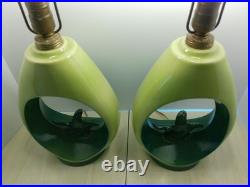 PAIR Vintage 60's ALADDIN Brand Teardrop Chartreuse & Blue Green Table Lamps MCM
