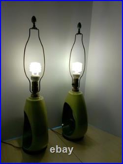 PAIR Vintage 60's ALADDIN Brand Teardrop Chartreuse & Blue Green Table Lamps MCM