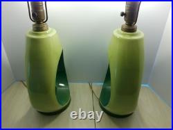 PAIR Vintage 60's ALADDIN Brand Teardrop Chartreuse & Blue Green Table Lamps MCM