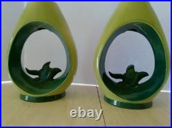PAIR Vintage 60's ALADDIN Brand Teardrop Chartreuse & Blue Green Table Lamps MCM