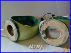 PAIR Vintage 60's ALADDIN Brand Teardrop Chartreuse & Blue Green Table Lamps MCM