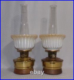 PAIR of Old Aladdin Regency withWalnut Base Shelf Oil Lamps with Pretty Shades