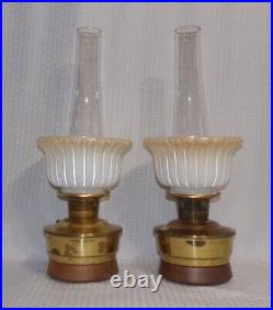 PAIR of Old Aladdin Regency withWalnut Base Shelf Oil Lamps with Pretty Shades