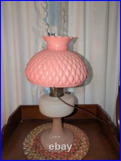 PRETTY IN PINK! 24 Aladdin MOONSTONE Converted Oil Lamp ROSE Pink Model B Glass