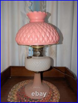 PRETTY IN PINK! 24 Aladdin MOONSTONE Converted Oil Lamp ROSE Pink Model B Glass