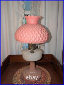 PRETTY IN PINK! 24 Aladdin MOONSTONE Converted Oil Lamp ROSE Pink Model B Glass