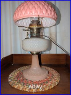 PRETTY IN PINK! 24 Aladdin MOONSTONE Converted Oil Lamp ROSE Pink Model B Glass