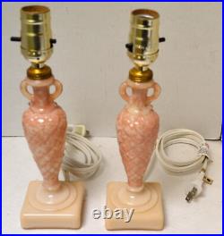 Pair (2) Aladdin Pink Alacite Boudoir Lamps New Sockets & Cords