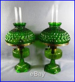 Pair Aladdin Kerosene Oil Lamp Green Corinthian Nu Type Model B