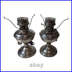 Pair Antique Nickel ALADDIN Model No. 11 Kerosene Lamp Cord Electric 1922-1928