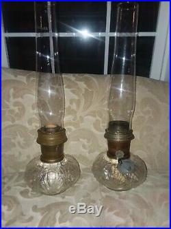 Pair Of Aladdin Genie Kerosene Clear Scallop Shell Design Lamps