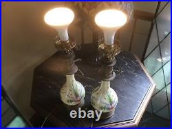 Pair Of Porcelain Victoria Lamps Gone Electric Large Flower Decal