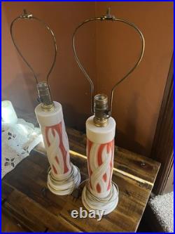 Pair Vintage Aladdin Alacite Coral Table Lamps Art Deco 1930s Working