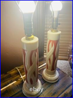 Pair Vintage Aladdin Alacite Coral Table Lamps Art Deco 1930s Working