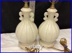 Pair Vintage Aladdin Alacite Electric Table Lamps with Scroll Finials