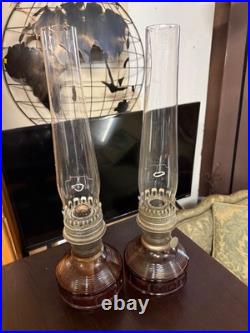 Pair Vintage Aladdin Glass Oil Lamp M23 Rich Dark Amber Base