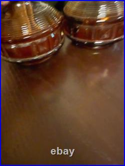 Pair Vintage Aladdin Glass Oil Lamp M23 Rich Dark Amber Base