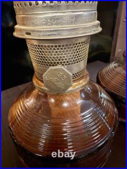 Pair Vintage Aladdin Glass Oil Lamp M23 Rich Dark Amber Base