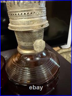 Pair Vintage Aladdin Glass Oil Lamp M23 Rich Dark Amber Base