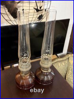 Pair Vintage Aladdin Glass Oil Lamp M23 Rich Dark Amber Base