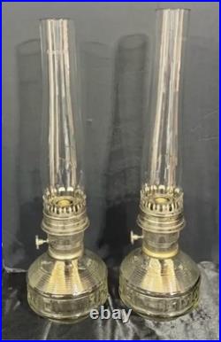 Pair of Aladdin Oil Lamp Model 23 Glass Base with Chimneys