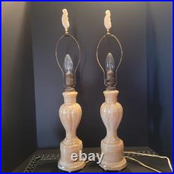 Pair of Aladdin Peach Luster Alacite Vintage Table Lamp Original Finials 1940s