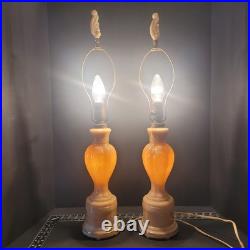 Pair of Aladdin Peach Luster Alacite Vintage Table Lamp Original Finials 1940s
