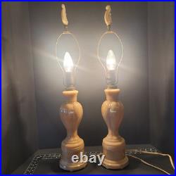 Pair of Aladdin Peach Luster Alacite Vintage Table Lamp Original Finials 1940s